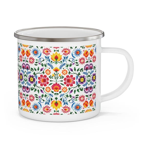 Enamel Mug, Mexican Vibrant Colors, Camping Cup, Outdoor Adventure Gift, Campfire Drinkware, Rustic Camp Gear
