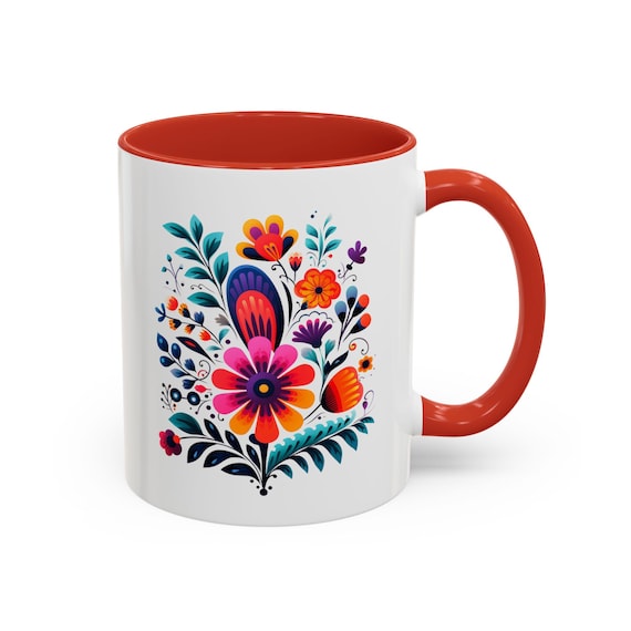 Floral Accent Coffee Mug, Colorful Ceramic Drinkware, Perfect Gift for Plant Lovers, Housewarming, Birthday, Home Office Decor