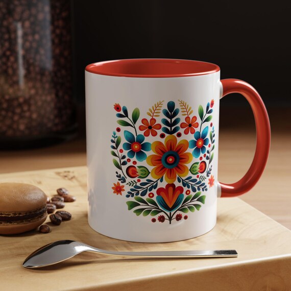 Ceramic Mug, Mexican Floral Colorful Coffee Mug, Cozy Morning Lover Gift, Friends Gift, Tea Cup, Kitchen Decor, Unique Gift Idea