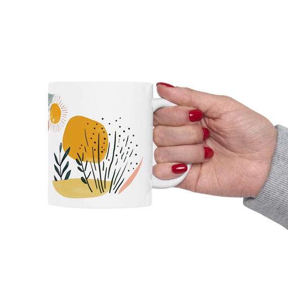Sunshine & Botanicals Ceramic Mug - Warm Floral Drinkware for Home, Gift for Garden Lovers, Tea, Coffee, Mother's Day