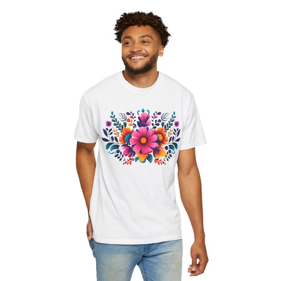 Mexican Floral Unisex T-shirt, Boho Graphic Tee, Bohemian Style Shirt, Festival Clothing, Ethnic Design Top