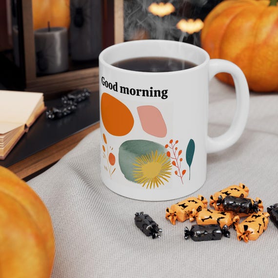 Good Morning Floral Ceramic Mug, Bright and Cheerful Coffee Cup, Perfect Gift for Friends, Home and Office Decor, Motivational Quote