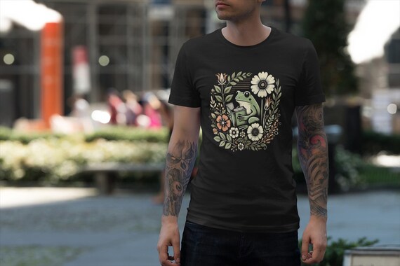Froggy Floral Tee | Nature Lovers T-Shirt | Gift for Gardeners, Eco-Friendly Apparel, Frog T-Shirt, Cute Summer Top, Birthday Gift