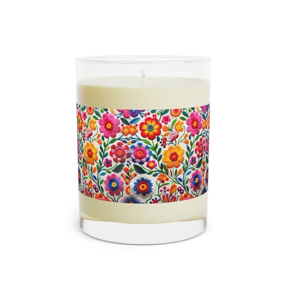 Scented Candle, Boho Floral, Mexican Present, Cultural Decor, Aromatherapy Candle, Home Fragrance
