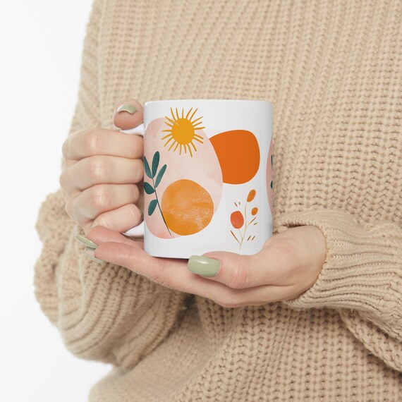 Boho Chic Mug, Coffee Lover Gift, Mom Home Decor, Bohemian Kitchen Accessories, Ceramic Coffee Cup, Housewarming Gift
