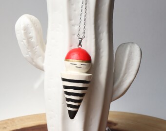 French Mime Pendant, Hand Carved and Hand Painted