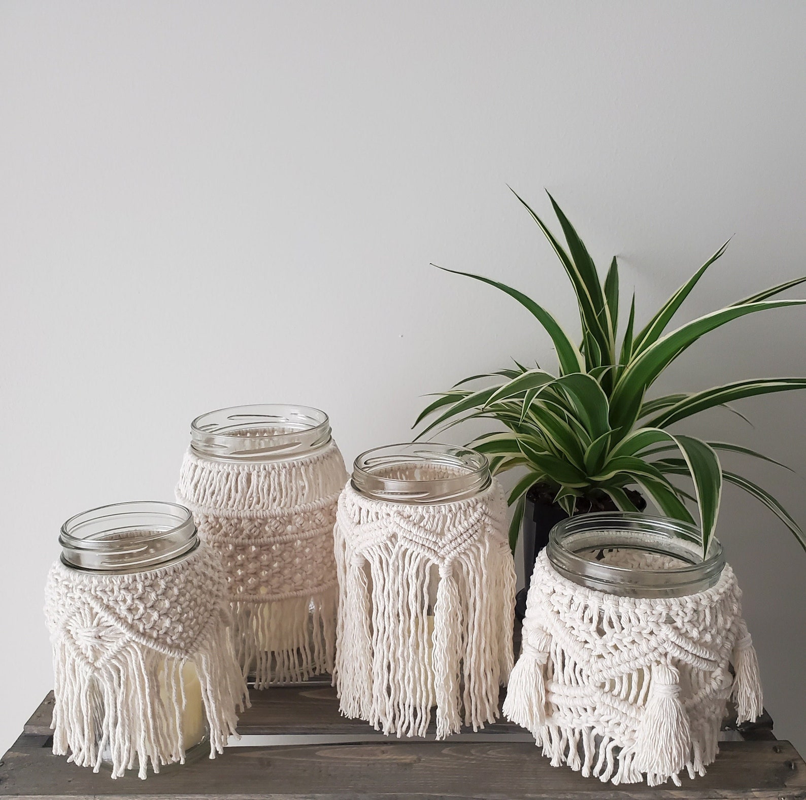 Macrame Jar Candle holders / Mason jar candle holder / glass Etsy