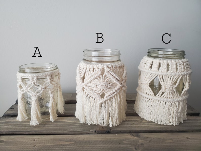 Macrame Jar Candle Holders / Mason Jar Candle Holder / Glass Etsy