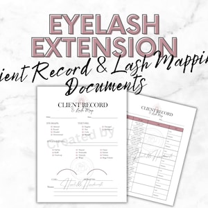 Formulario de registro de cliente de extensiones de pestañas / Documento de mapa de pestañas / Documentación imprimible de registros de extensiones de pestañas / Formularios de esteticista de 2 páginas
