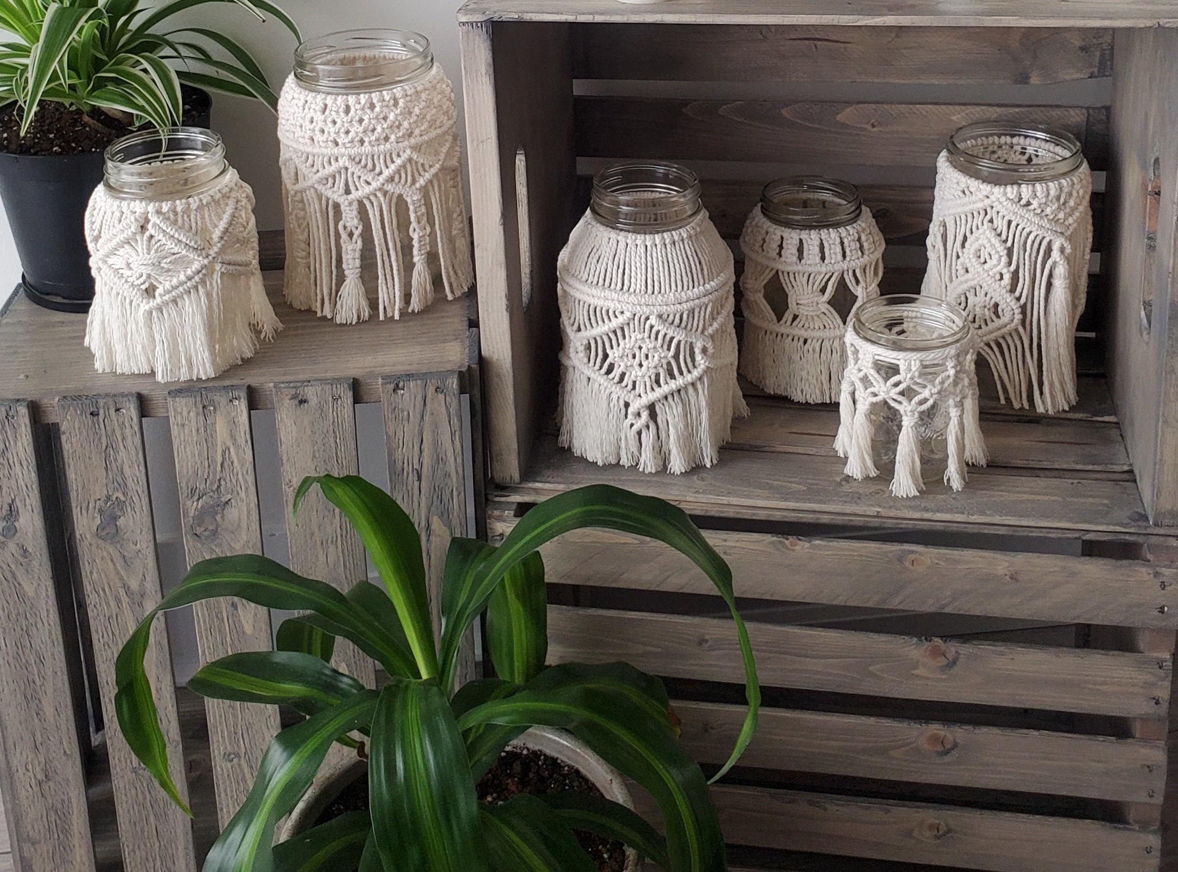 Macrame Jar Candle Holders / Mason Jar Candle Holder / Glass Etsy
