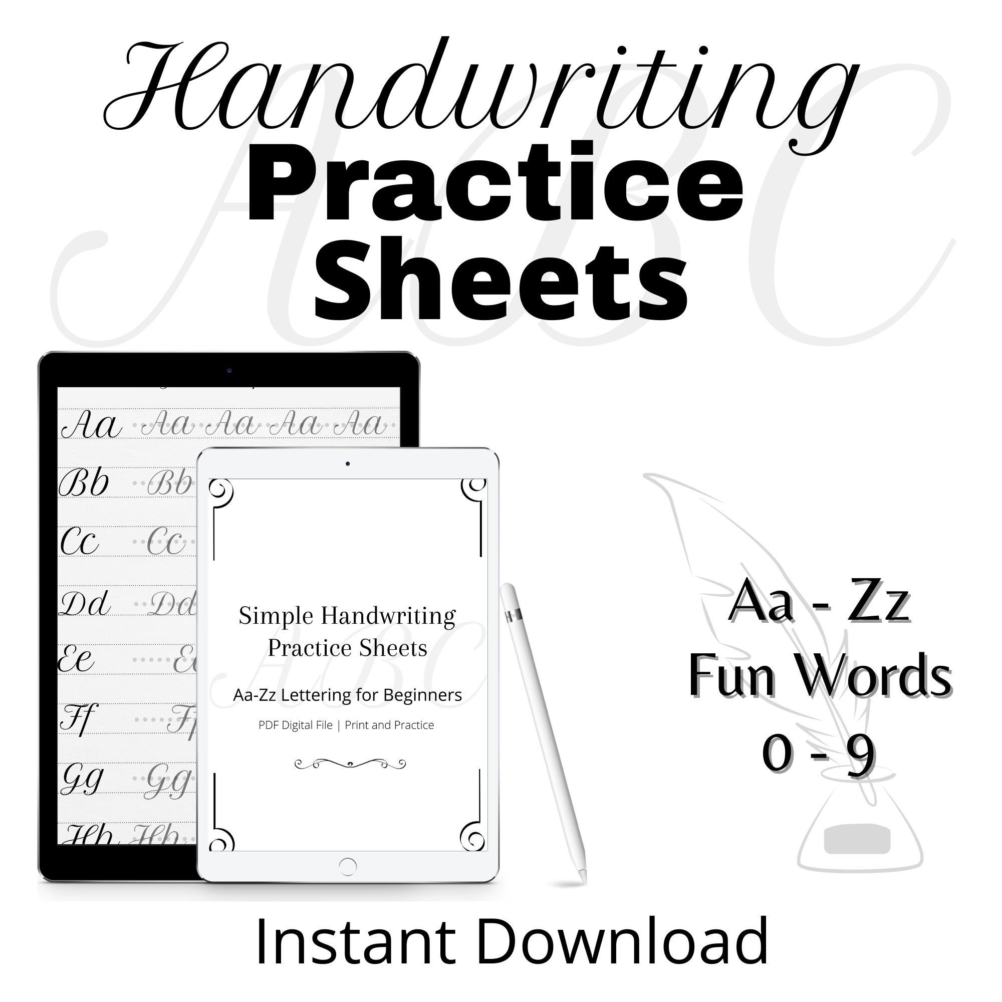 Handwriting Practice Sheets Printable Worksheets Modern | Etsy