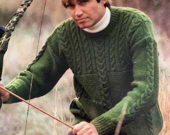 Vintage Cabled mens sweater knitting pattern PDF download