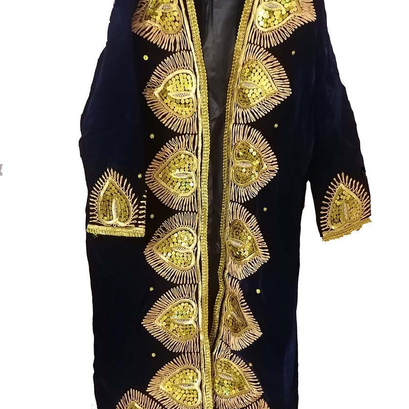 Trendy V neck Jacket Style embroidered kaftan Navy Blue main image 0
