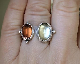 Citrine Sterling Silver Statement Ring: Medieval Style, US Size 6.75