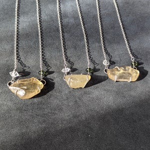 Libyan Desert Glass-Moldavite-Herkimer Diamond Sterling Silver High Vibrational Tektite Healing Crystal Necklace- You Choose