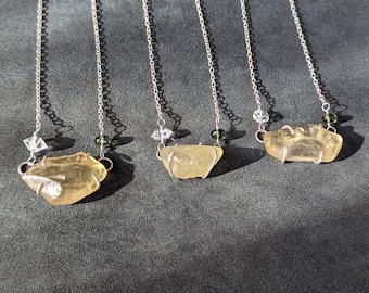 Libyan Desert Glass-Moldavite-Herkimer Diamond Sterling Silver High Vibrational Tektite Healing Crystal Necklace- You Choose