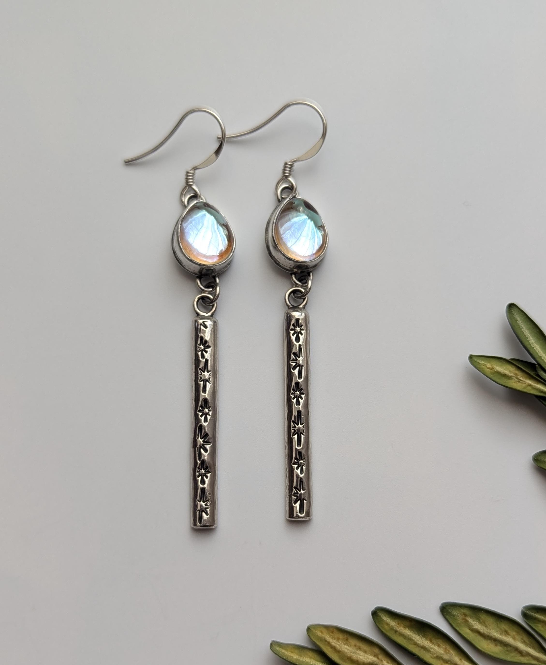 Star Stamped Sterling Silver Mystic Quartz Dangle Earrings