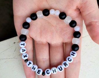 TAX THE CHURCH Letter Beaded Stretch bracelet