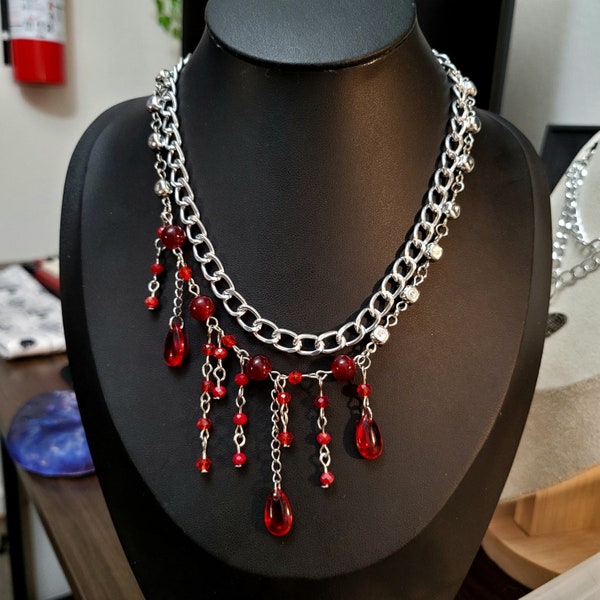 Blood Drip Vampire Silver Chain Y2k Goth Necklace