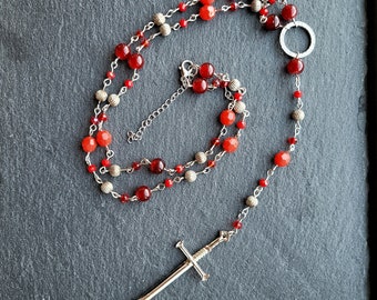 Red Goth Y2k Rosary Sword Necklace