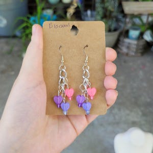 Bisexual Pride Flag fairycore heart Y2k LGBTQIA+ Dangle Statement Earrings