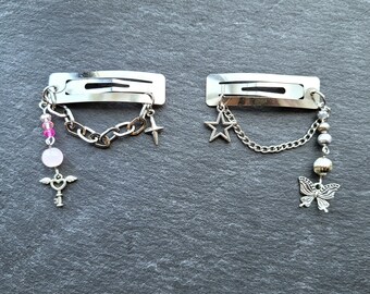 Fairycore Y2K Grunge Dangle Silver Beaded Hair Clips