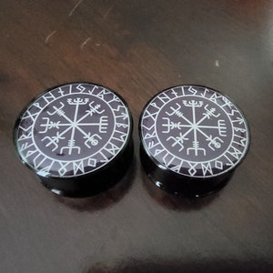 Pair of Viking Compass Ear Plugs Gauges (Buy 2 Pairs, Get 1 Pair Free!) 18g, 16g, 2g, 0g, 00g, 7/16, 1/2, 9/16, 5/8, 3/4, 7/8, 1inch