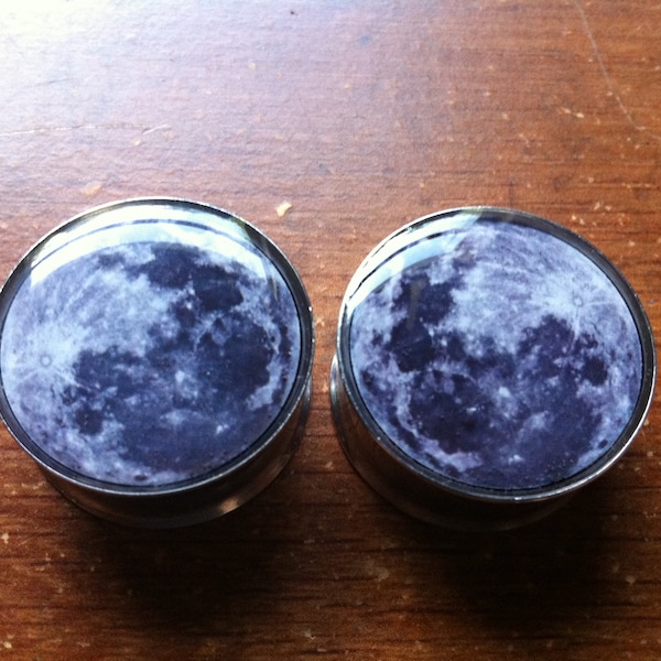 Pair of Moon Ear Plugs Gauges (Buy 2 Pairs, Get 1 Pair Free!) 18g, 16g, 2g, 0g, 00g, 7/16, 1/2, 9/16, 5/8, 3/4, 7/8, 1inch