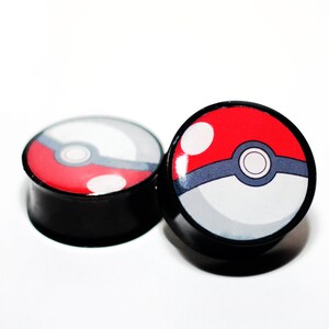 Pair of Pokeball Ear Plugs Gauges (Buy 2 Pairs, Get 1 Pair Free!) 18g, 16g, 2g, 0g, 00g, 7/16, 1/2, 9/16, 5/8, 3/4, 7/8, 1inch