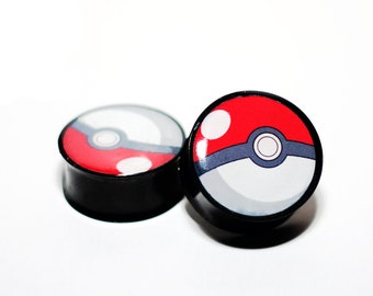 Pair Pokemon Pokeball Ear Plugs Flesh Tunnel Tunnels Stretcher Pair Pokemon Pokeball Ear Plugs Flesh Tunnel Tunnels Stretcher