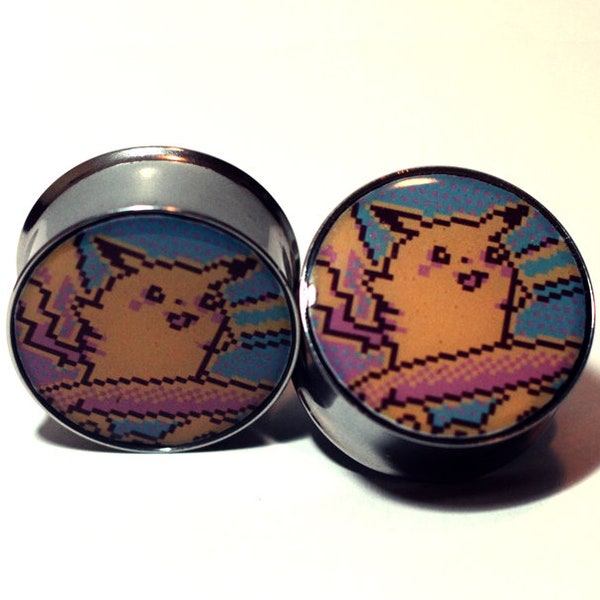 Pair of Surfing Pika Ear Plugs Gauges (Buy 2 Pairs, Get 1 Pair Free!) 18g, 16g, 2g, 0g, 00g, 7/16, 1/2, 9/16, 5/8, 3/4, 7/8, 1inch