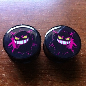 Pair of Retro Gengar Ear Plugs Gauges (Buy 2 Pairs, Get 1 Pair Free!) 18g, 16g, 2g, 0g, 00g, 7/16, 1/2, 9/16, 5/8, 3/4, 7/8, 1inch