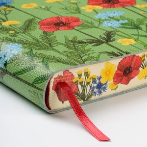 Poppies Papaveri di Fiori and Wildflowers Printed Soft Italian Leather Journal, Notebook Handmade in Italy image 1