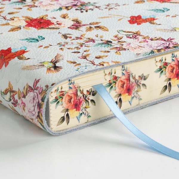 Nightingale Uccelli (Birds) Floral Printed Soft Italian Leather Journal, Notebook - Gift for Mom, Sister, BFF, Bridesmaids