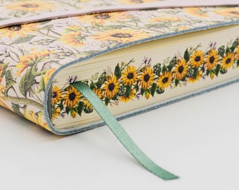 Giardino dei Girasoli (Sunflowers Garden) Soft Italian Leather Printed Journal , Notebook - Handmade in Italy