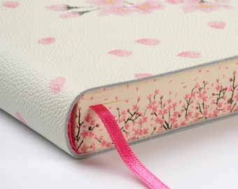 Pink Cherry Blossom (Fiori di Ciliegio )Soft Italian Leather Journal, Notebook, Made in Italy  - Gift for Writers, Poets, Artists