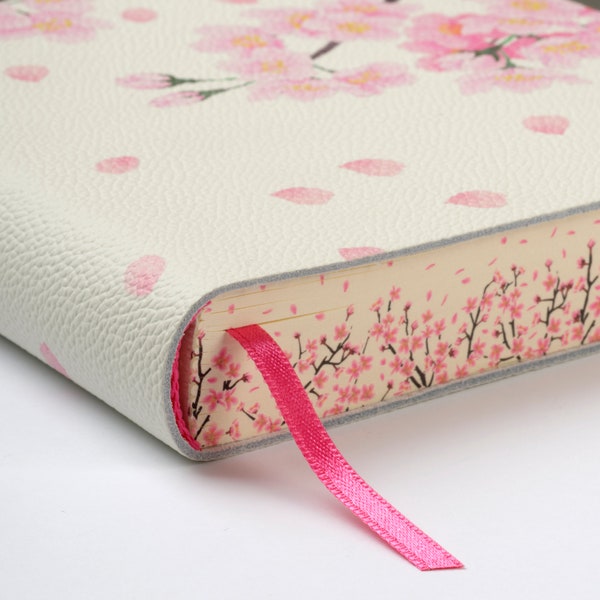 Pink Cherry Blossom (Fiori di Ciliegio )Soft Italian Leather Journal, Notebook, Made in Italy  - Gift for Writers, Poets, Artists