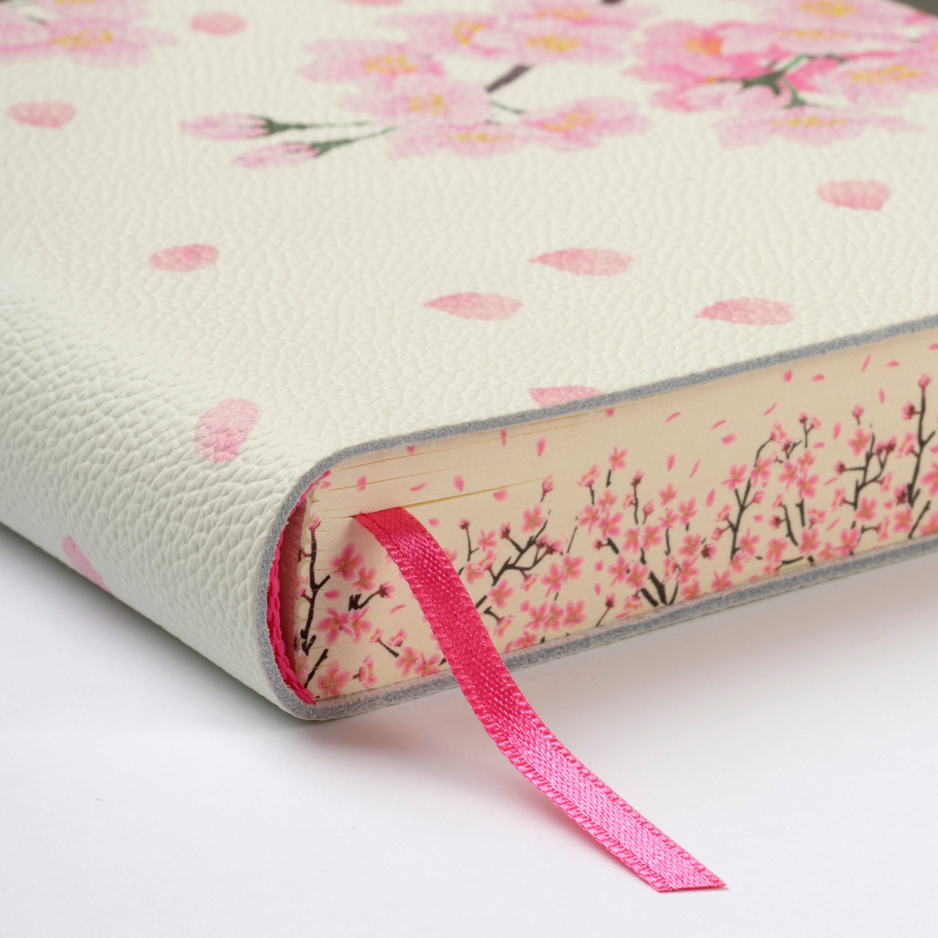 Pink Cherry Blossom (Fiori di Ciliegio ) Soft Italian Leather Journal, Notebook, Made in Italy  -