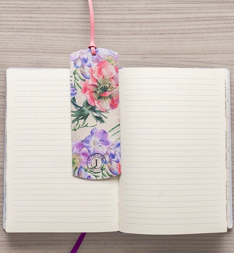 Umbria Lillies & Peonies Italian Soft Leather Bookmark Handmade in Italy image 2