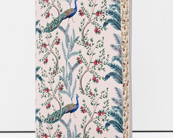 Vintage Peacock Garden Printed Soft Italian Leather Journal, Notebook - Handmade In Italy