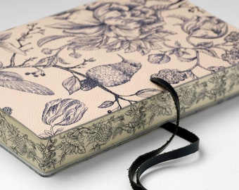 Hummingbird (Colibri) Monochrome Printed Soft Italian Leather Journal,Notebook , Handmade in Italy -Gift for Mom, BFF, Poets