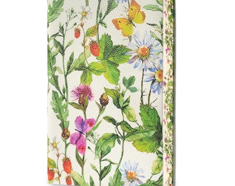 Retro Field of Flowers ( Campo di fiori retro) Printed Soft Italian Leather Journal, Notebook- Handmade in Italy