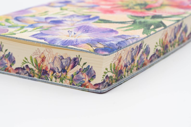 Umbria Lillies & Peonie Printed Italian Handmade Soft Leather Journal , Notebook Gift for Mom, Sister, BFF image 3