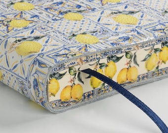 Limoni (Lemons) Mosaico Printed Soft Italian Leather Journal, Notebook - Handmade in Italy