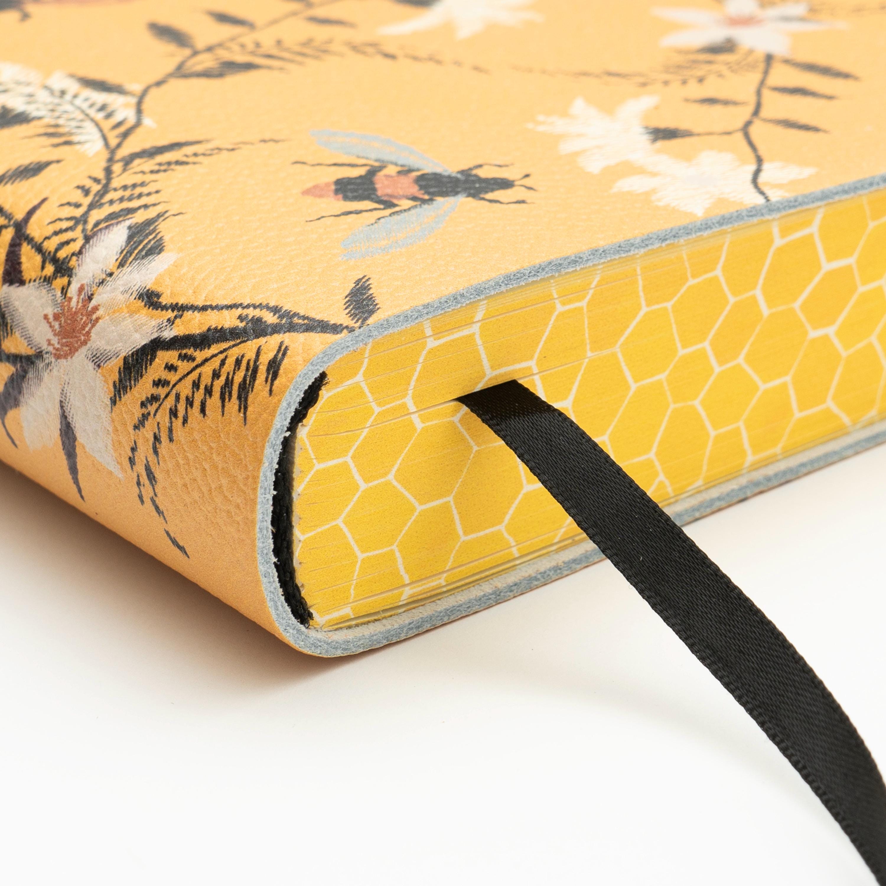 Honey Bees in flight ( Api Miele) Printed Soft Italian Leather Journal, Notebook - Handmade in Italy