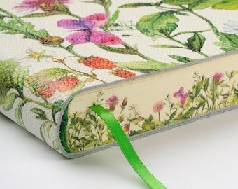 Retro Field of Flowers ( Campo di fiori retro) Printed Soft Italian Leather Journal, Notebook- Handmade in Italy