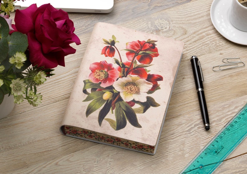 Bel Fiore, Beautiful Flower Printed Italian Soft Leather Journal , Notebook Handmade in Italy Gift for Mom, Sister , BFF image 2