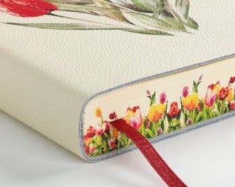 Red Tulips (Tulipani Rossi) Bouquet Printed Soft Italian Leather Journal, Notebook - Handmade in Italy - Gift for Anniversaries , Birthday