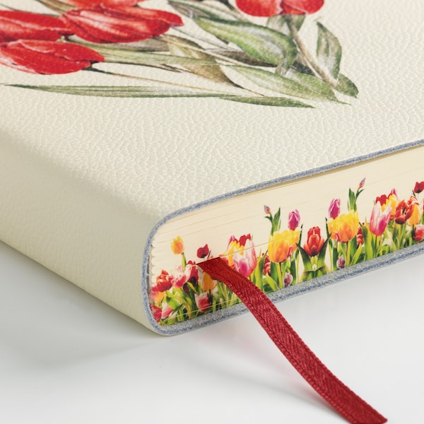 Red Tulips (Tulipani Rossi) Bouquet Printed Soft Italian Leather Journal, Notebook - Handmade in Italy - Gift for Anniversaries , Birthday