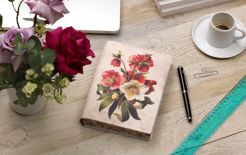 Bel Fiore, Beautiful Flower Printed Italian Soft Leather Journal , Notebook Handmade in Italy Gift for Mom, Sister , BFF image 7